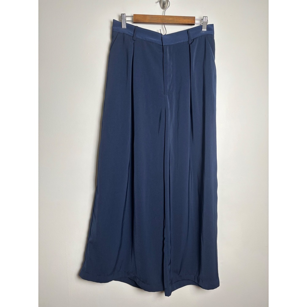 Tronjori Womens Wide Leg Pants Large Blue High Waisted Palazzo Flowy Trousers